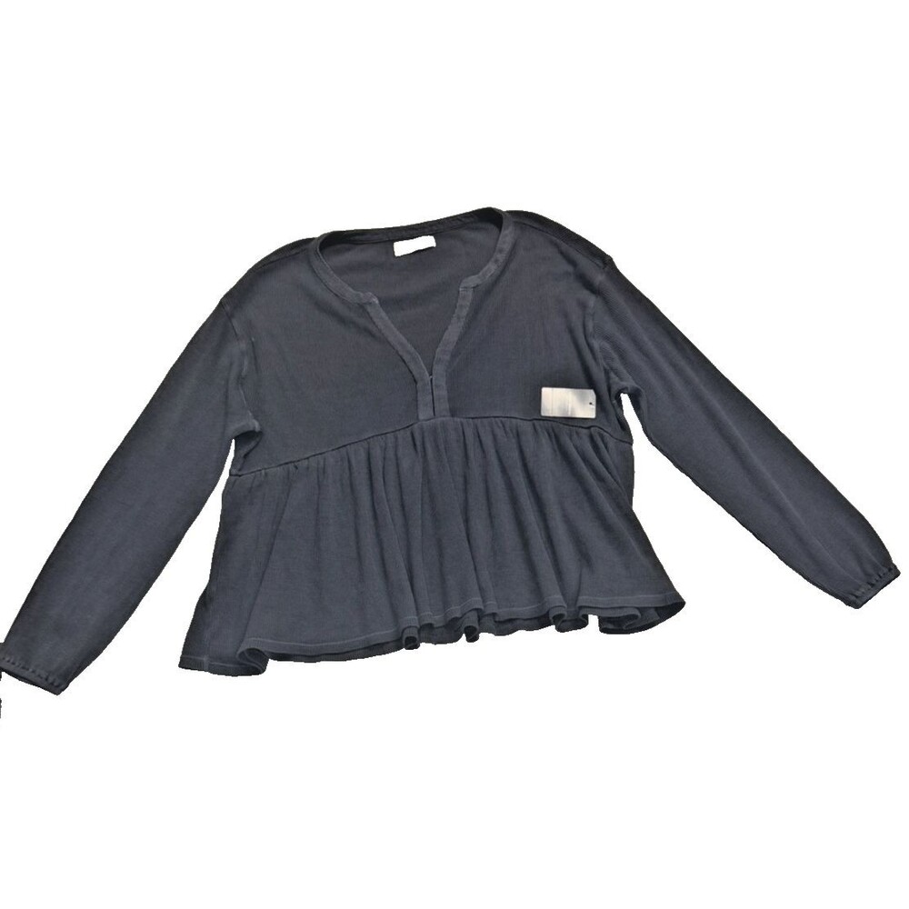 Lucky Brand women’s Gray waffle peplum pullover Top Size M NWT
